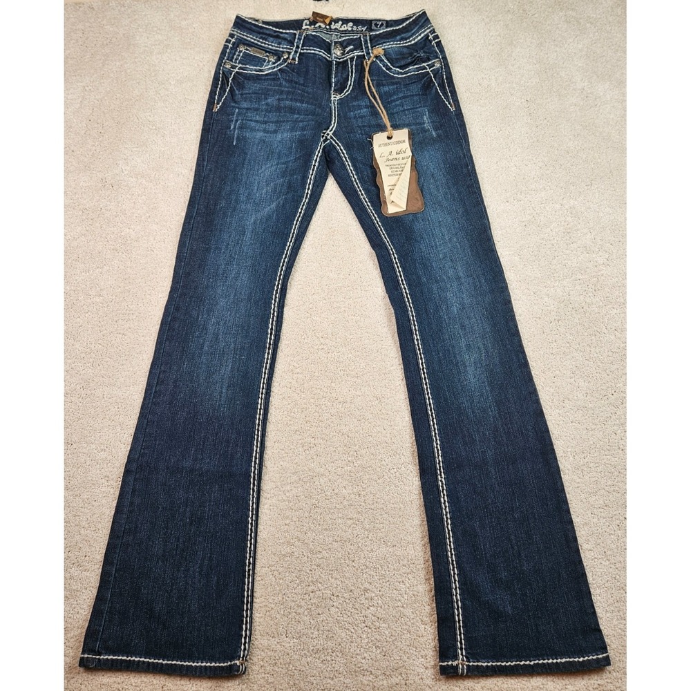 NWT L.A. Idol 7/30x34 Bootcut Stitch Embellished Jeans Denim Western Y2K-Revival